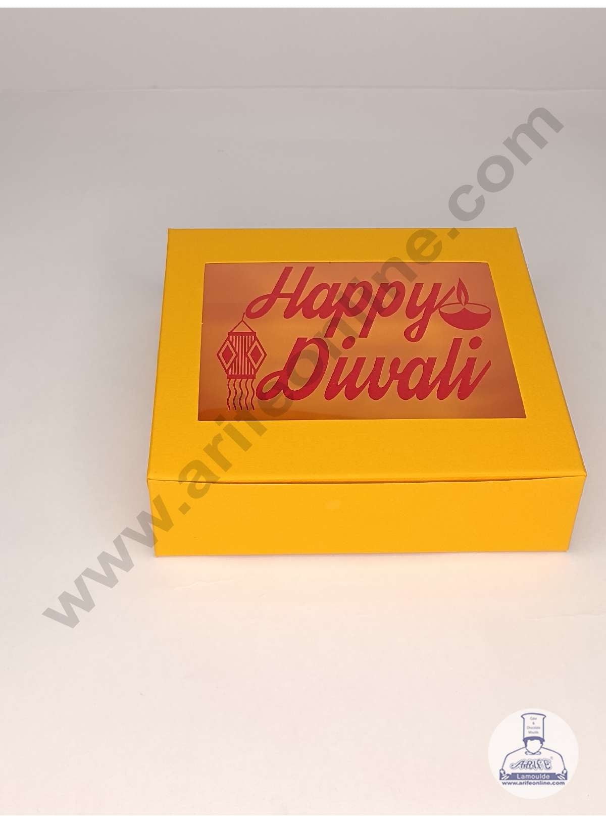 9 Cavity Mustard Orange Chocolate Box with Happy Diwali Print on Clear Window & Cavity ( 10 Piece Pack ) - Mustard Orange (MOQ 12 PACK) (UD)