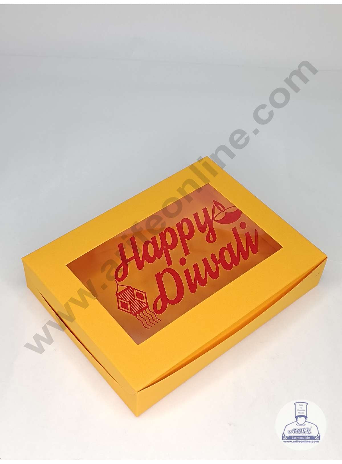 12 Cavity Mustard Orange Chocolate Box with Happy Diwali Print on Clear Window & Cavity ( 10 Piece Pack ) - Mustard Orange (MOQ 12 PACK) (ADD)
