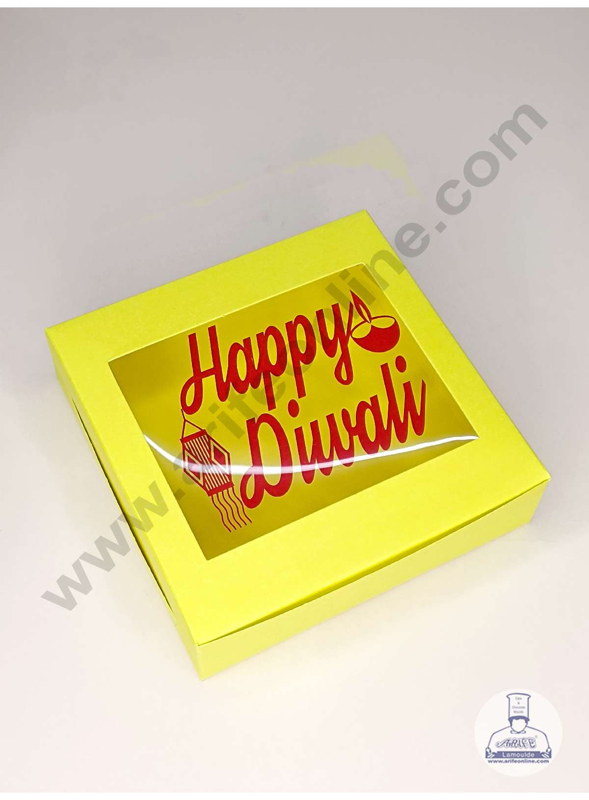 9 Cavity Neon Yellow Chocolate Box with Happy Diwali Print on Clear Window & Cavity ( 10 Piece Pack ) - Neon Yellow (MOQ 12 PACK) (UD)