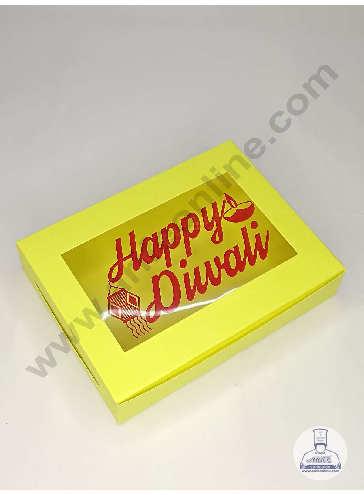 12 Cavity Neon Yellow Chocolate Box with Happy Diwali Print on Clear Window & Cavity ( 10 Piece Pack ) - Neon Yellow (MOQ 12 PACK) (ADD)