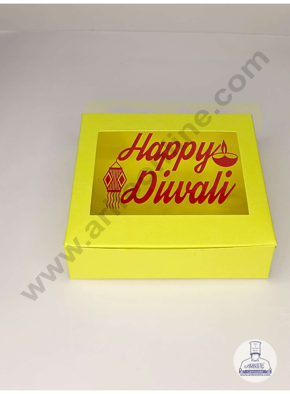 9 Cavity Neon Yellow Chocolate Box with Happy Diwali Print on Clear Window & Cavity ( 10 Piece Pack ) - Neon Yellow (MOQ 12 PACK) (UD)