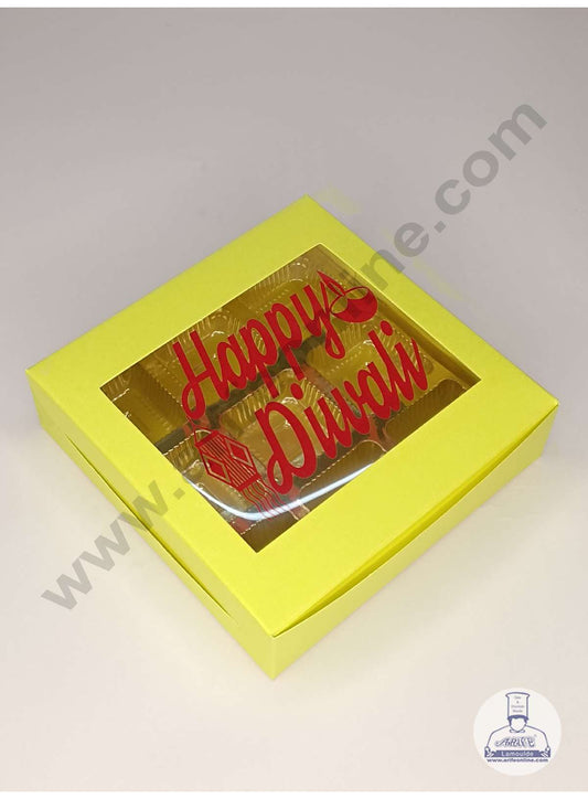 9 Cavity Neon Yellow Chocolate Box with Happy Diwali Print on Clear Window & Cavity ( 10 Piece Pack ) - Neon Yellow (MOQ 12 PACK) (UD)