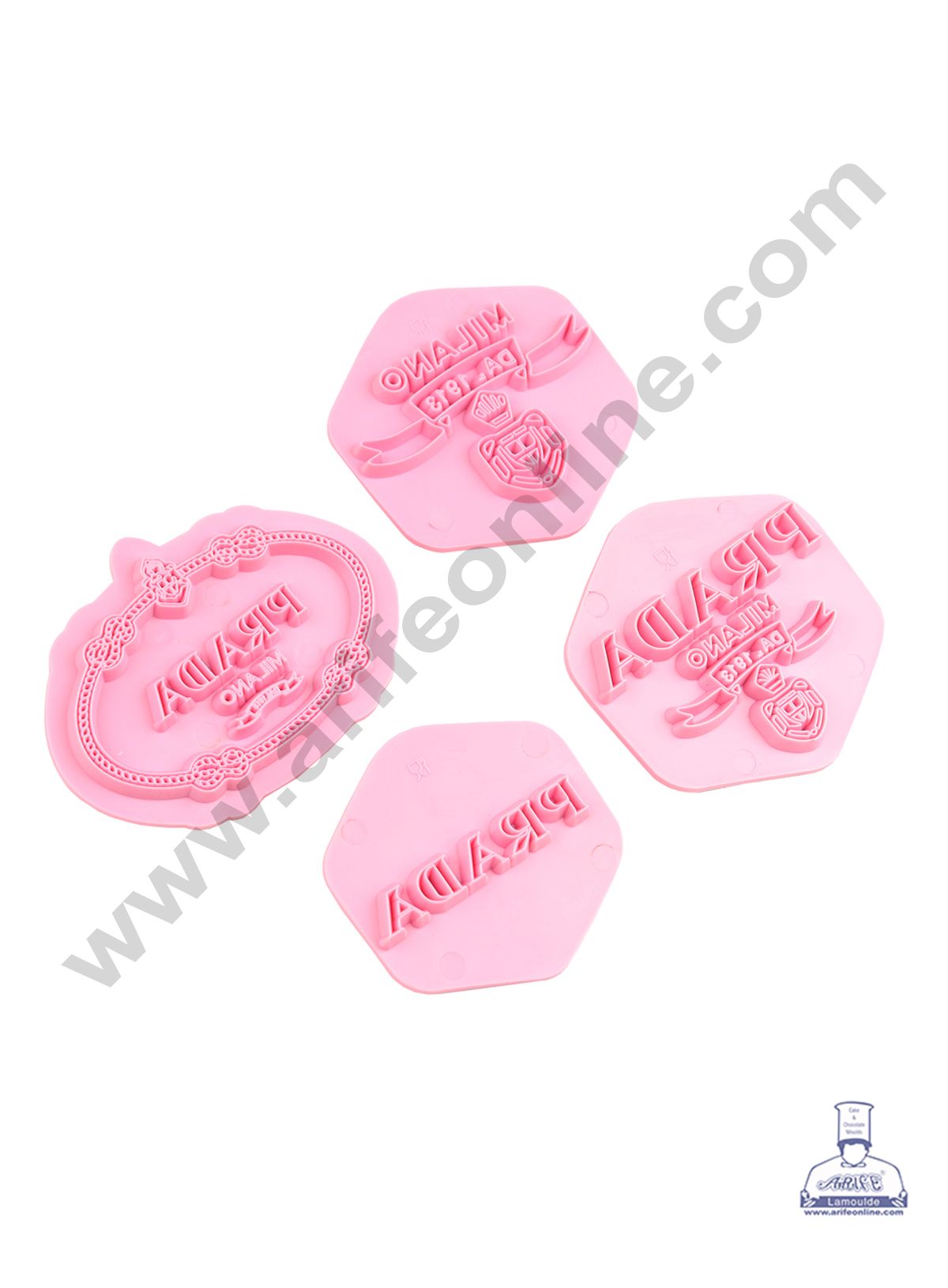 Cake Decor Plastic Prada Logo Shape Embosser Fondant Quilt Biscuit Mold Cookie Cutter For Cupcake Decoration And Cake Decorating Tools(4 Pcs Set)