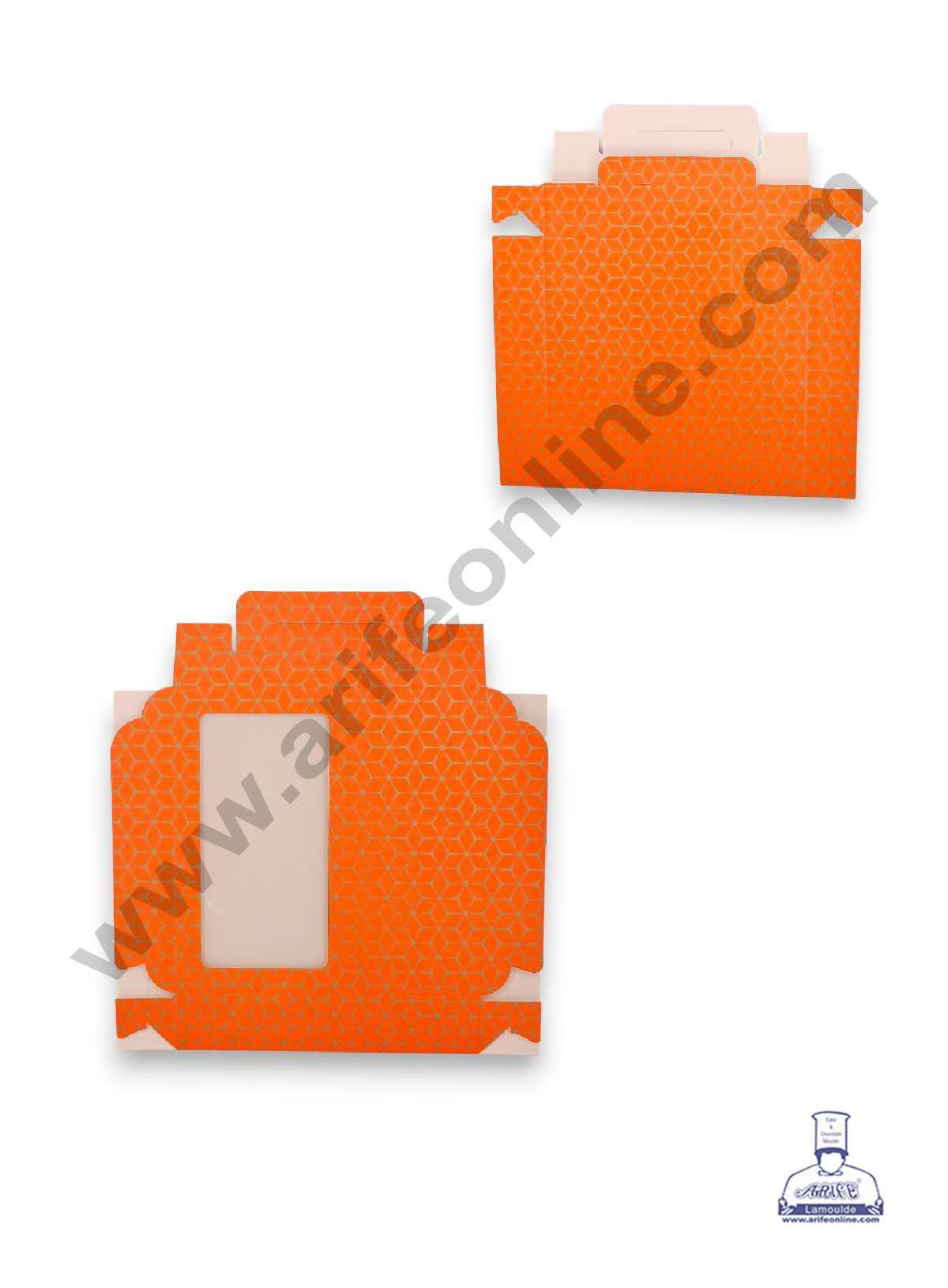 16 Cavity 3D Cube Print Chocolate Box with Cavity, Clear Window & Handle ( 10 Piece Pack ) - Orange (MOQ 12 PACK) (RDD)