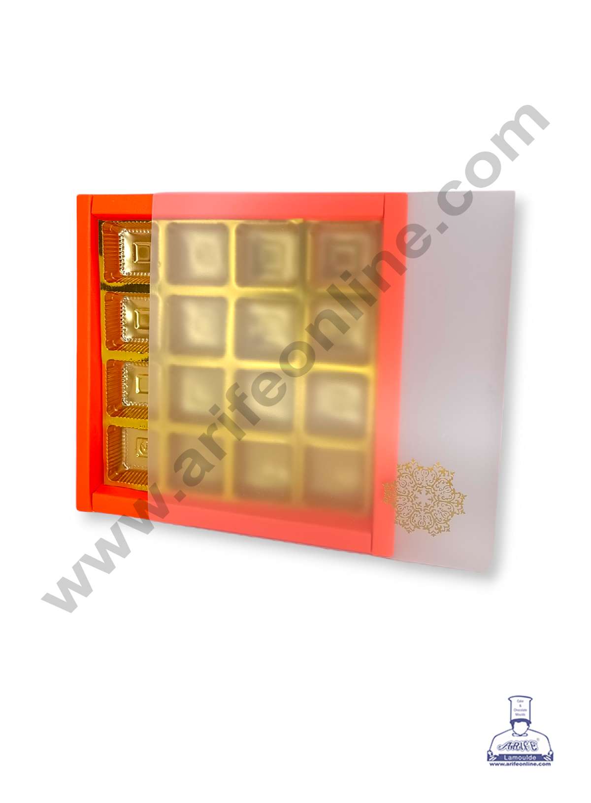 16 Cavity Chocolate Box with Sliding Cover & Cavity ( 10 Piece Pack ) - Orange (MOQ 12 PACK) (IDD)