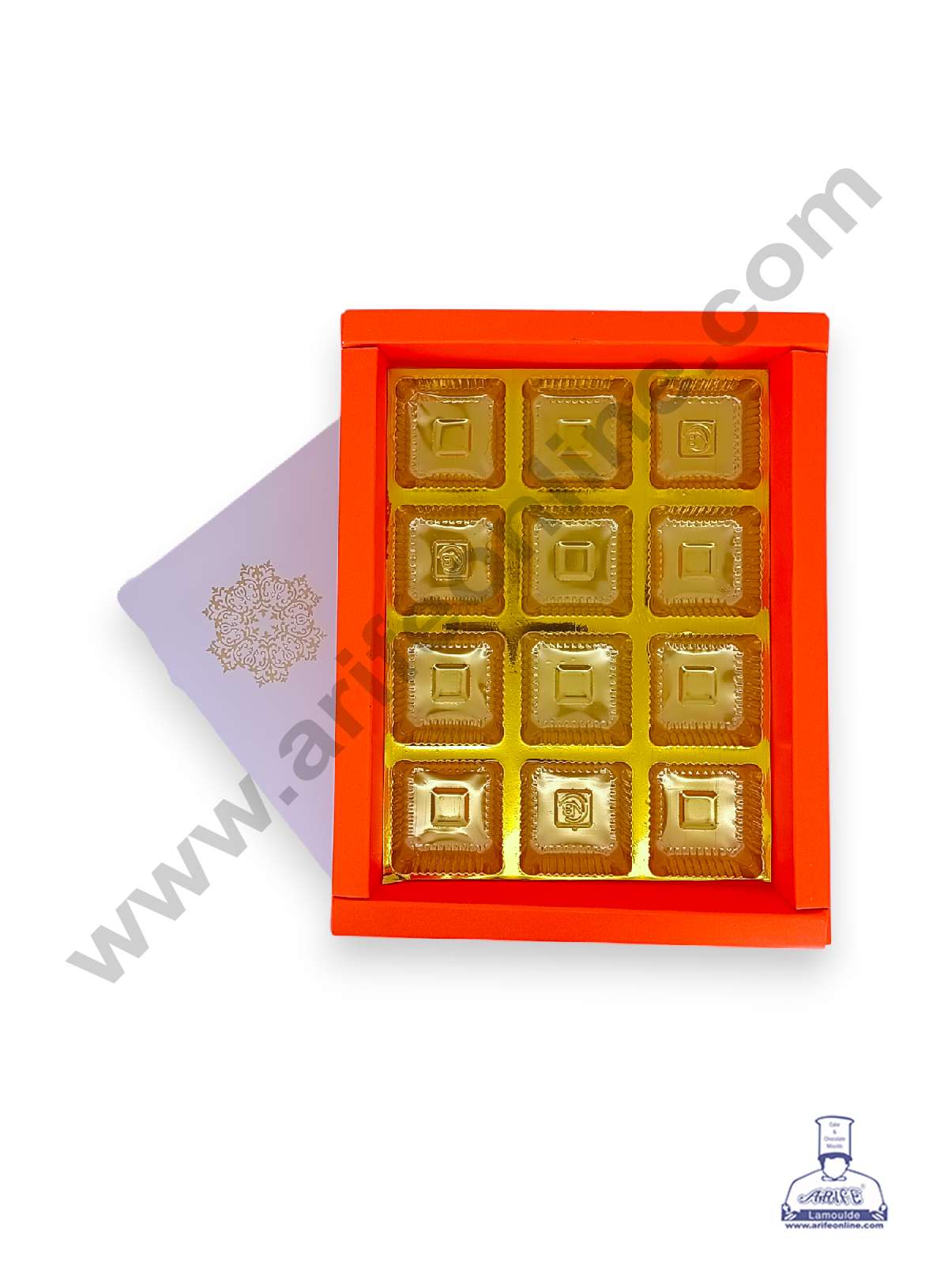12 Cavity Chocolate Box with Sliding Cover & Cavity ( 10 Piece Pack ) - Orange (MOQ 12 PACK) (RUD)