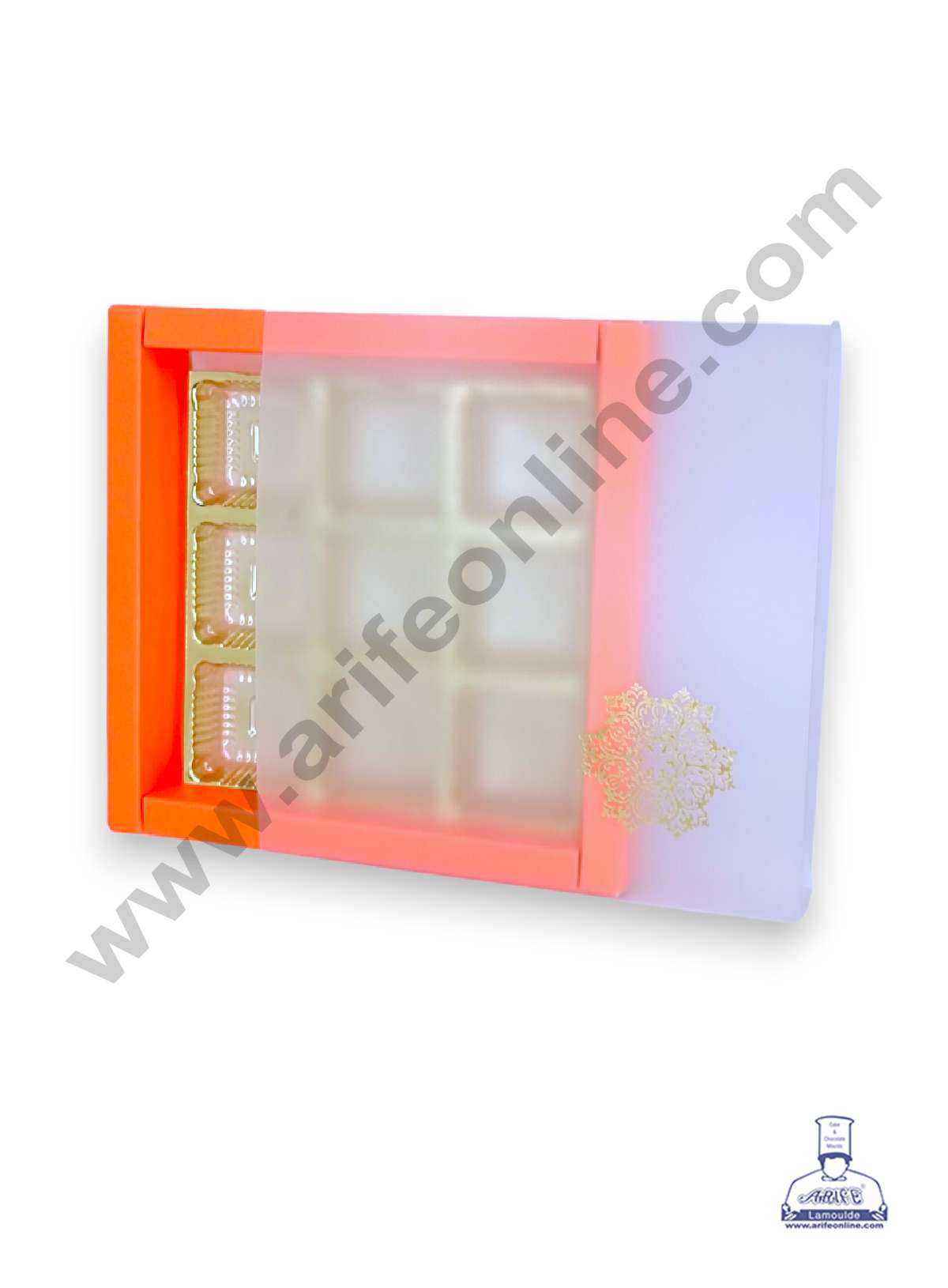 9 Cavity Chocolate Box with Sliding Cover & Cavity ( 10 Piece Pack ) - Orange  (MOQ 12 PACK) (RED)