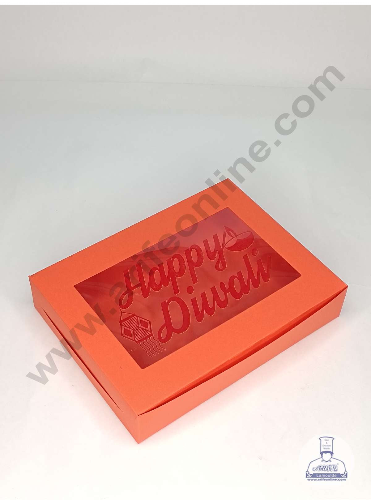 12 Cavity Orange Chocolate Box with Happy Diwali Print on Clear Window & Cavity ( 10 Piece Pack ) - Orange (MOQ 12 PACK) (ADD)