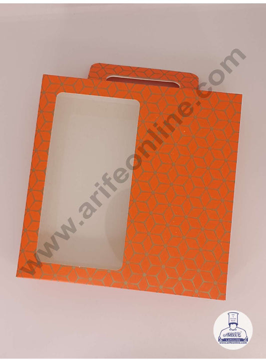 16 Cavity 3D Cube Print Chocolate Box with Cavity, Clear Window & Handle ( 10 Piece Pack ) - Orange (MOQ 12 PACK) (RDD)