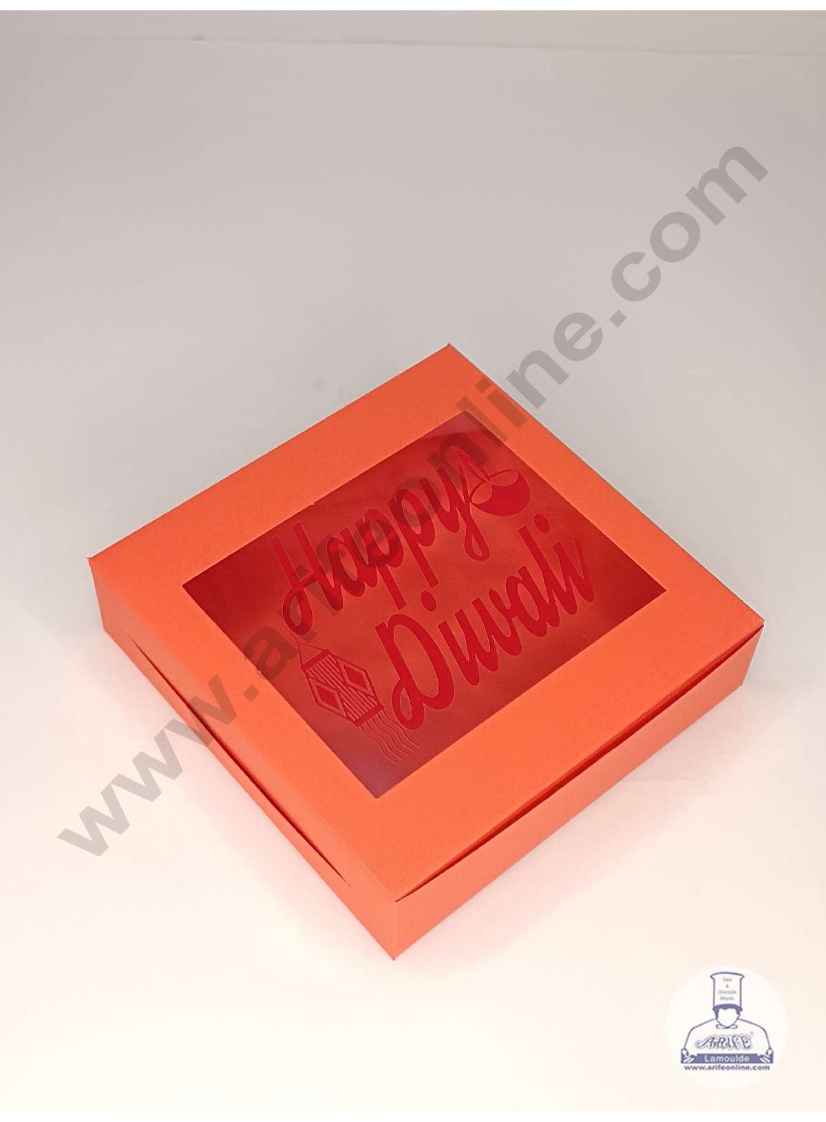 9 Cavity Orange Chocolate Box with Happy Diwali Print on Clear Window & Cavity ( 10 Piece Pack ) - Orange (MOQ 12 PACK) (UD)