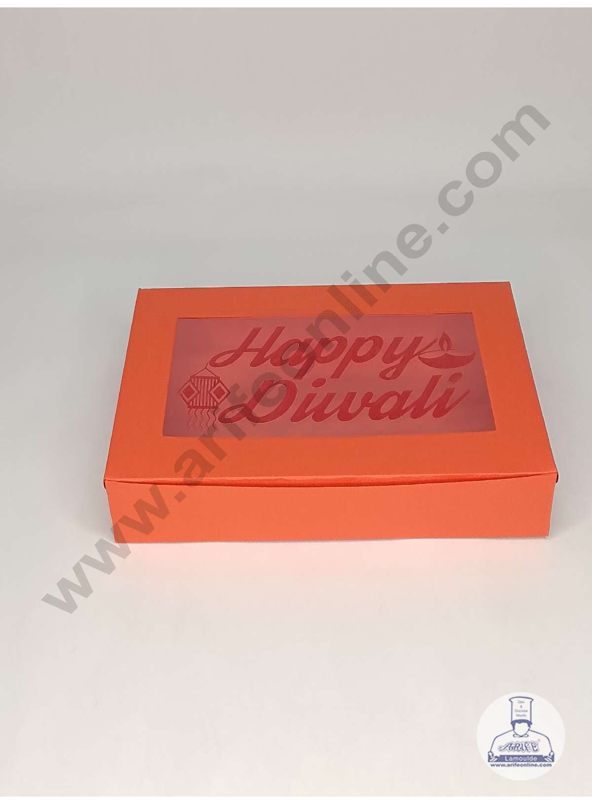 12 Cavity Orange Chocolate Box with Happy Diwali Print on Clear Window & Cavity ( 10 Piece Pack ) - Orange (MOQ 12 PACK) (ADD)