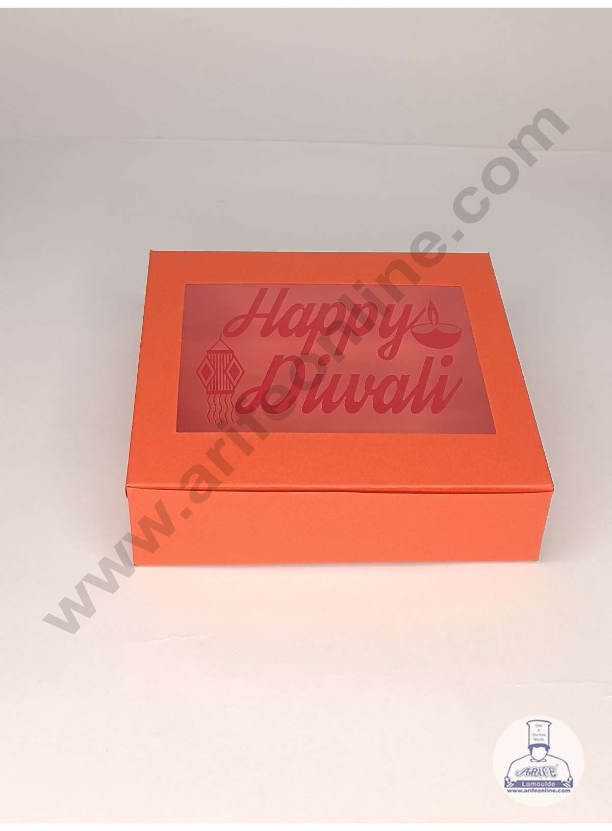 9 Cavity Orange Chocolate Box with Happy Diwali Print on Clear Window & Cavity ( 10 Piece Pack ) - Orange (MOQ 12 PACK) (UD)