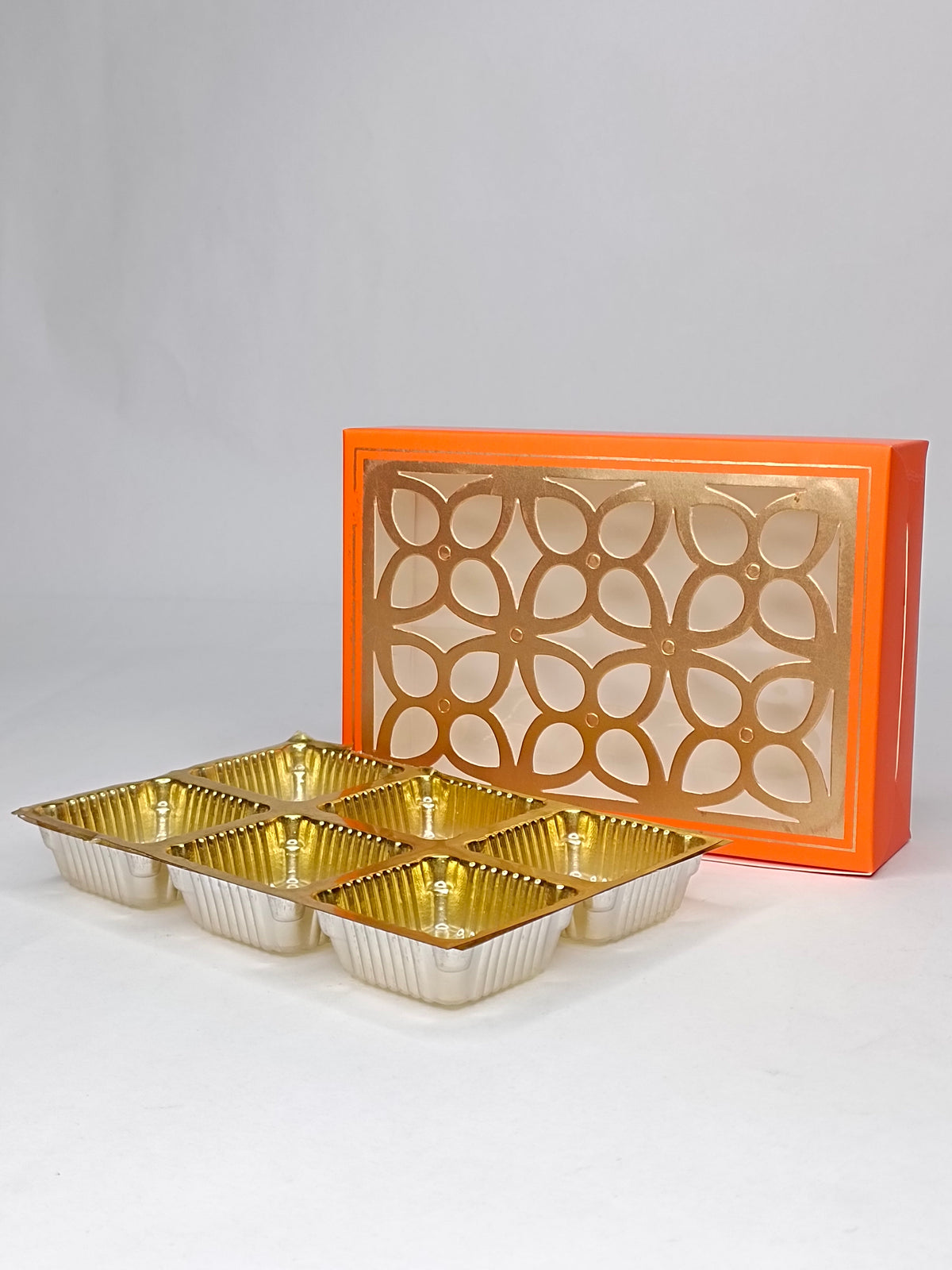 6 Cavity Chocolate Box with Cavity & Cutout Window Without Handle ( 10 Piece Pack ) - Orange (MOQ 12 PCK) (ADD)