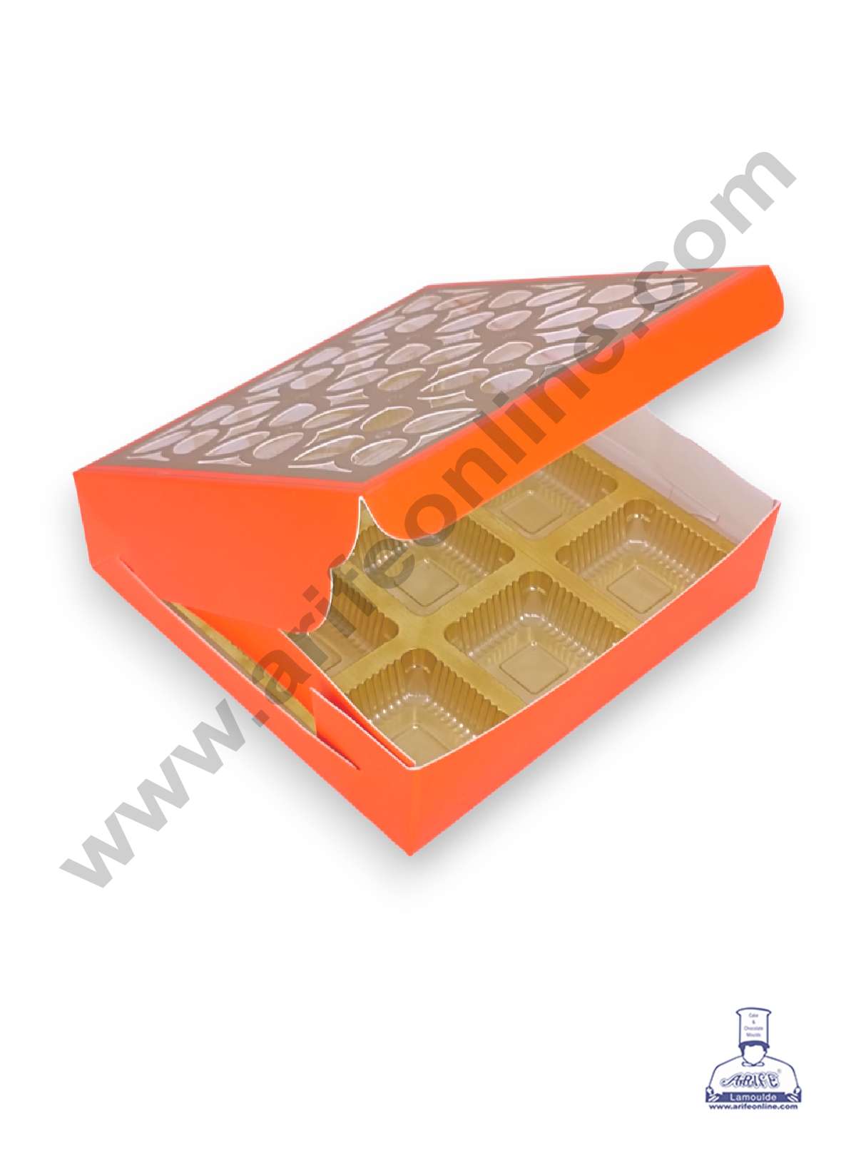 9 Cavity Chocolate Box with Cavity & Cutout Window Without Handle ( 10 Piece Pack ) - Orange (MOQ 12 PCK) (AID)