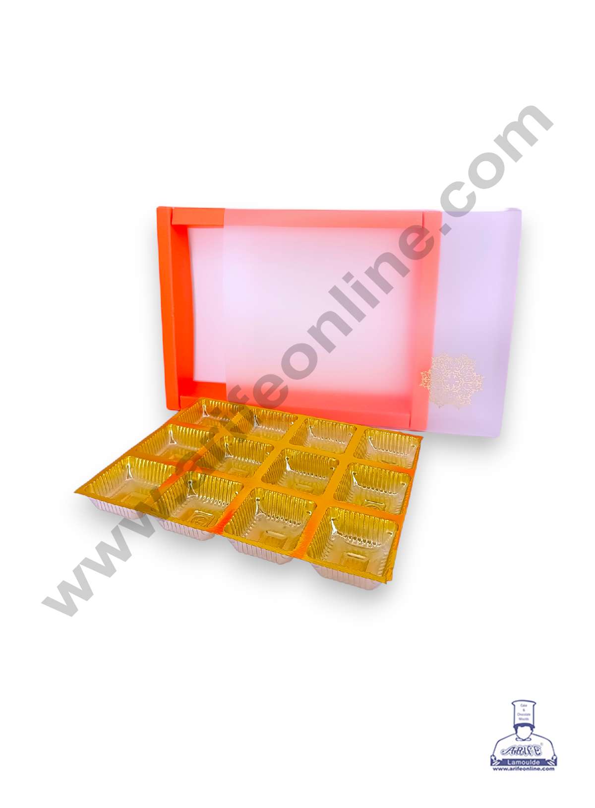 12 Cavity Chocolate Box with Sliding Cover & Cavity ( 10 Piece Pack ) - Orange (MOQ 12 PACK) (RUD)