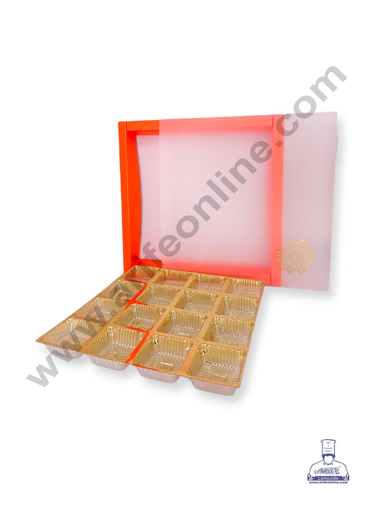 16 Cavity Chocolate Box with Sliding Cover & Cavity ( 10 Piece Pack ) - Orange (MOQ 12 PACK) (IDD)