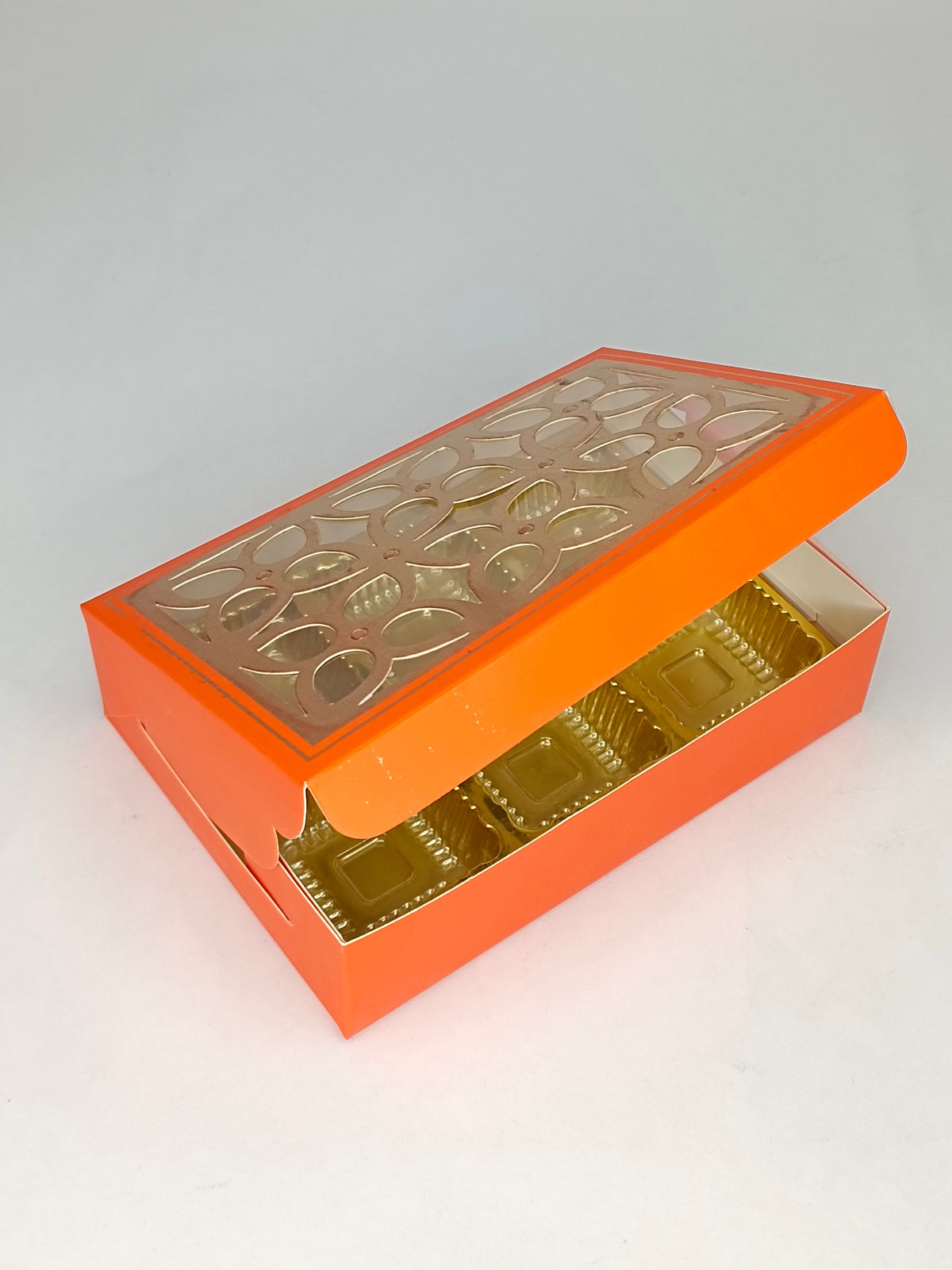 6 Cavity Chocolate Box with Cavity & Cutout Window Without Handle ( 10 Piece Pack ) - Orange (MOQ 12 PCK) (ADD)
