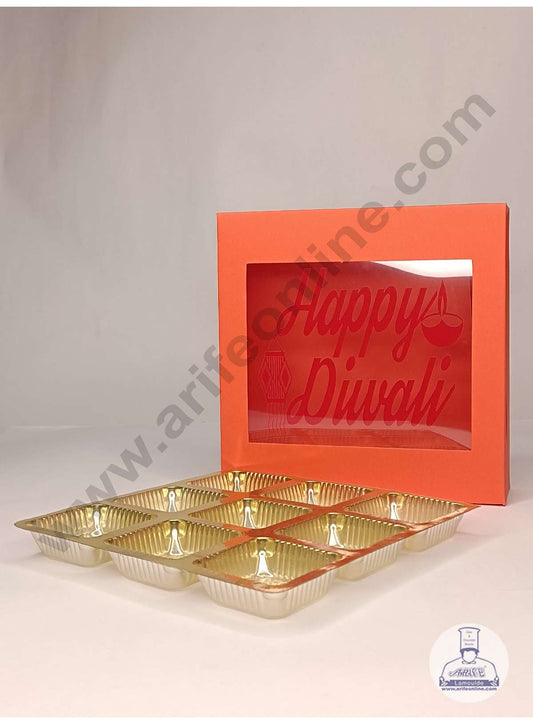 9 Cavity Orange Chocolate Box with Happy Diwali Print on Clear Window & Cavity ( 10 Piece Pack ) - Orange (MOQ 12 PACK) (UD)