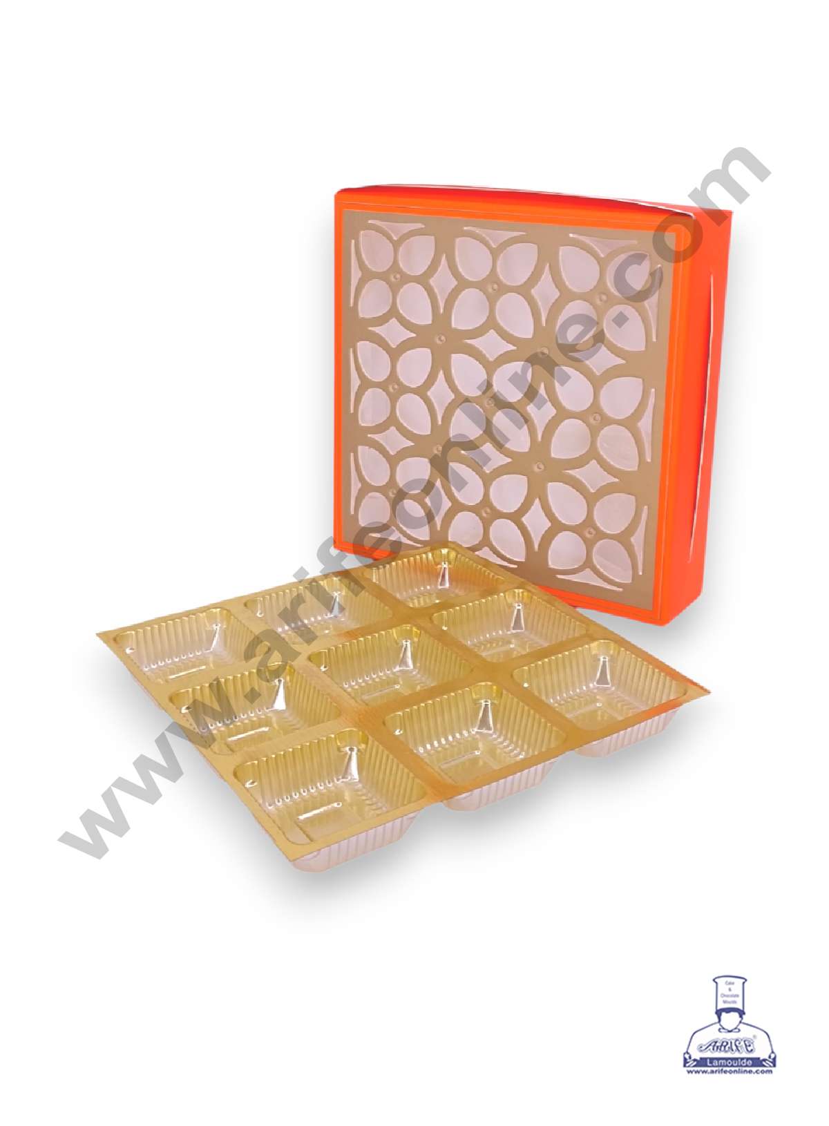 9 Cavity Chocolate Box with Cavity & Cutout Window Without Handle ( 10 Piece Pack ) - Orange (MOQ 12 PCK) (AID)