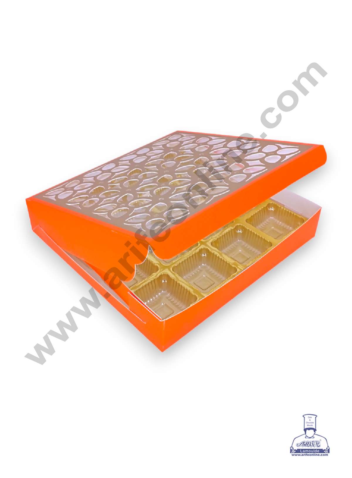 16 Cavity Chocolate Box with Cavity & Cutout Window Without Handle ( 10 Piece Pack ) - Orange  (MOQ 12 PACK) (RDD)