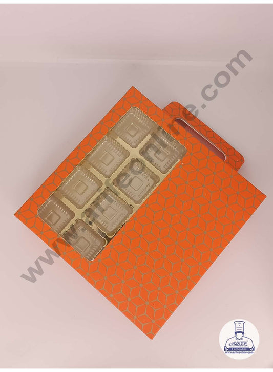16 Cavity 3D Cube Print Chocolate Box with Cavity, Clear Window & Handle ( 10 Piece Pack ) - Orange (MOQ 12 PACK) (RDD)