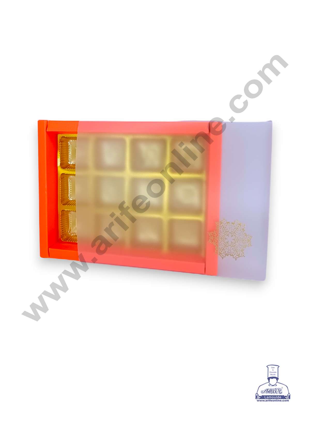 12 Cavity Chocolate Box with Sliding Cover & Cavity ( 10 Piece Pack ) - Orange (MOQ 12 PACK) (RUD)