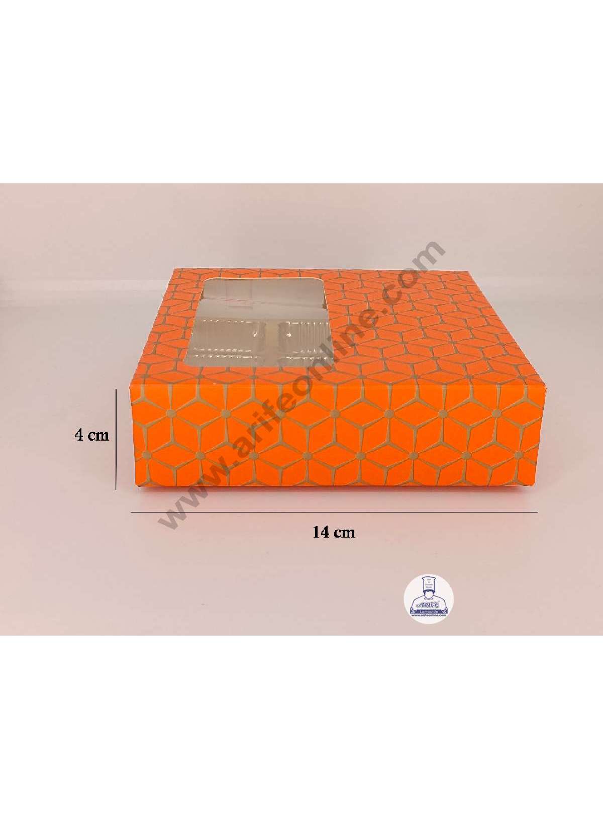 9 Cavity 3D Cube Print Chocolate Box with Cavity, Clear Window & Handle ( 10 Piece Pack ) - Orange (MOQ 12 PACK) (ARD)