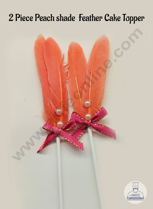 2 Pcs Peach Shade Feather Topper For Cake Decoration (MOQ 12 PCS) (IE)