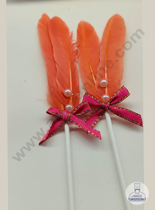 2 Pcs Peach Shade Feather Topper For Cake Decoration (MOQ 12 PCS) (IE)