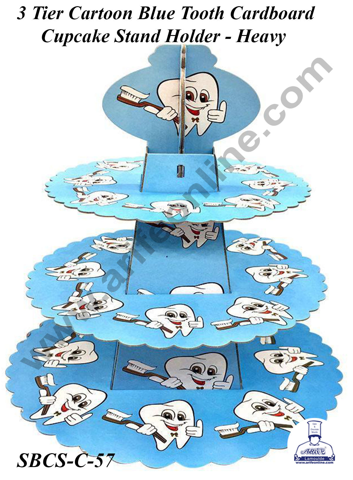3 Tier Cartoon Blue Tooth Cardboard Cupcake Stand Holder - Heavy (MOQ 12 PCS)