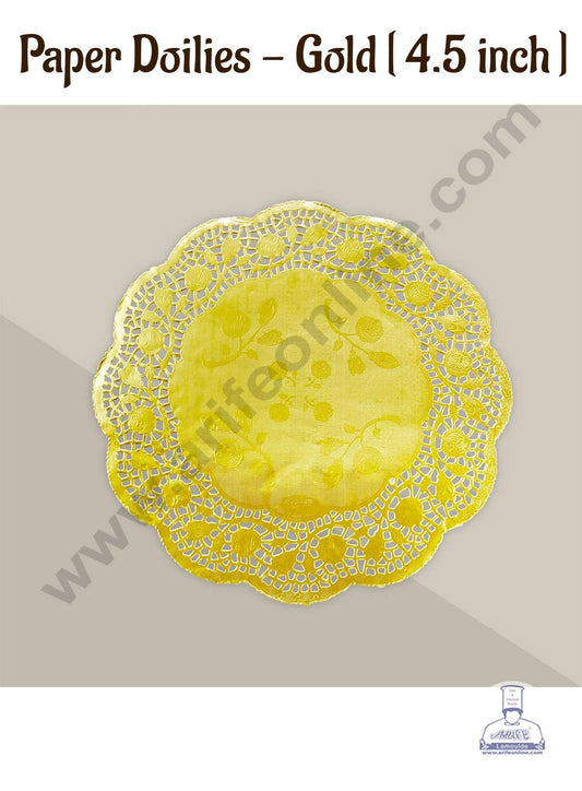 4.5 inch Paper Doilies | Round Placemats | Decorative Accessories | Disposable Paper Mats - Gold (100 pcs Pack) (MOQ 12 PACK)