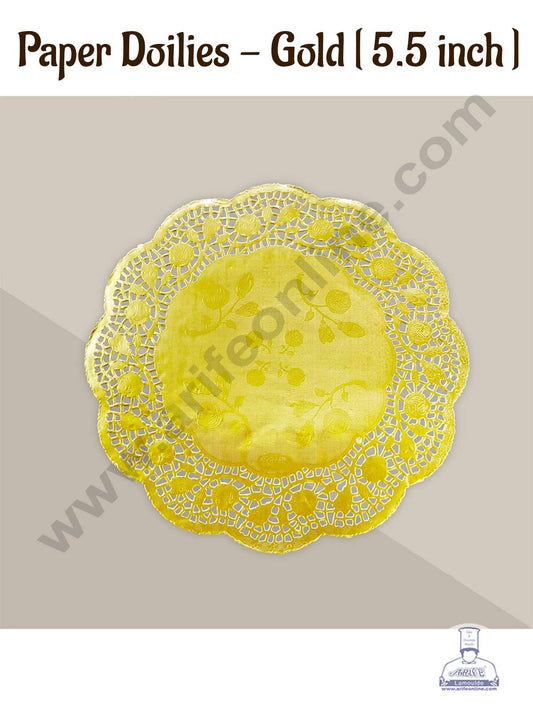 5.5 inch Paper Doilies | Round Placemats | Decorative Accessories | Disposable Paper Mats - Gold (100 pcs Pack) (MOQ 12 PACK)