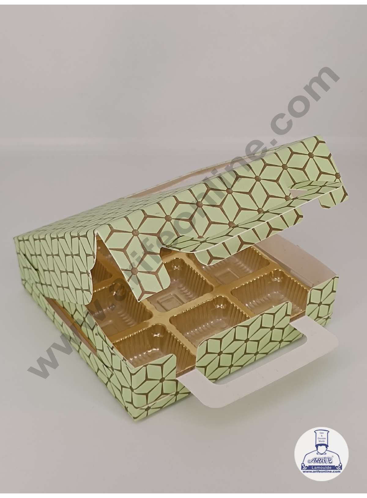 9 Cavity 3D Cube Print Chocolate Box with Cavity, Clear Window & Handle ( 10 Piece Pack ) - Pastel Green (MOQ 12 PACK) (ARD)