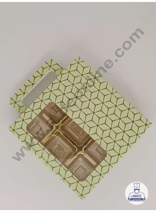 9 Cavity 3D Cube Print Chocolate Box with Cavity, Clear Window & Handle ( 10 Piece Pack ) - Pastel Green (MOQ 12 PACK) (ARD)