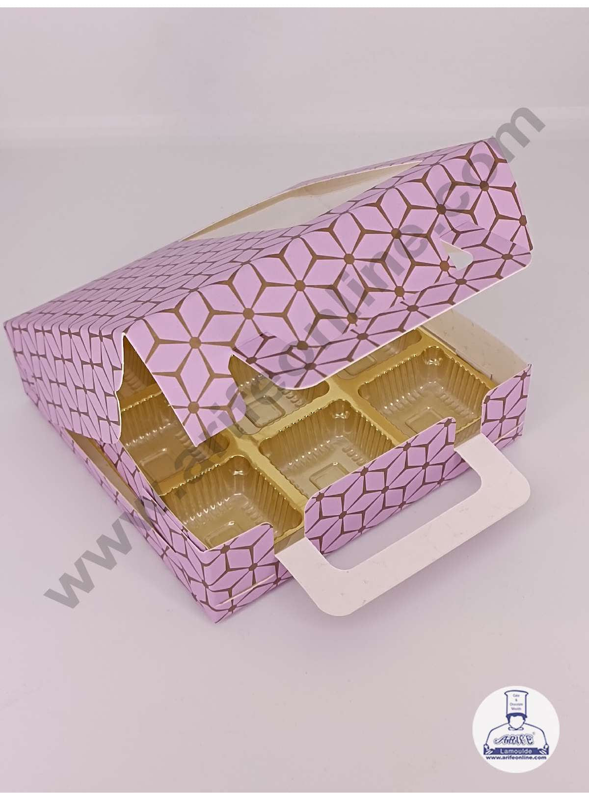 9 Cavity 3D Cube Print Chocolate Box with Cavity,  Clear Window & Handle ( 10 Piece Pack ) - Pastel Purple (MOQ 12 PACK) (ARD)
