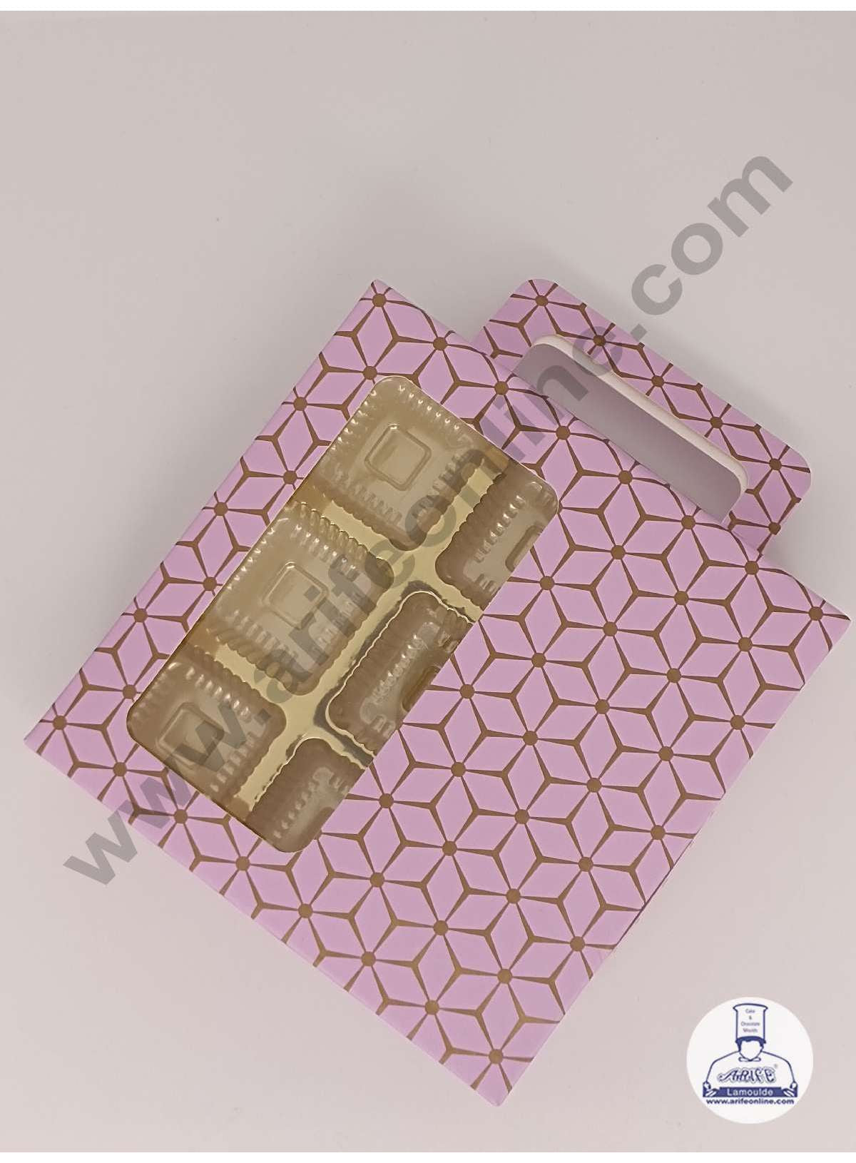 9 Cavity 3D Cube Print Chocolate Box with Cavity,  Clear Window & Handle ( 10 Piece Pack ) - Pastel Purple (MOQ 12 PACK) (ARD)