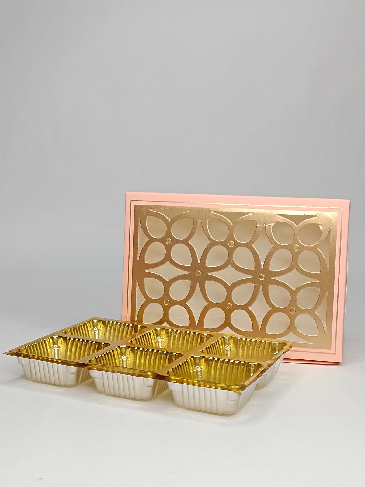 6 Cavity Chocolate Box with Cavity & Cutout Window Without Handle ( 10 Piece Pack ) - Peach (MOQ 12 PCK) (ADD)