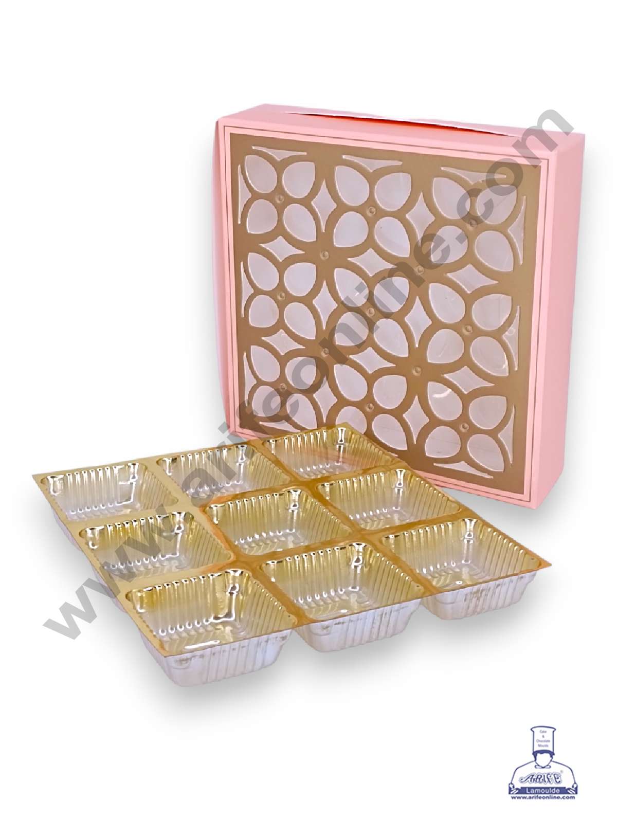 9 Cavity Chocolate Box with Cavity & Cutout Window Without Handle ( 10 Piece Pack ) - Peach (MOQ 12 PCK) (AID)