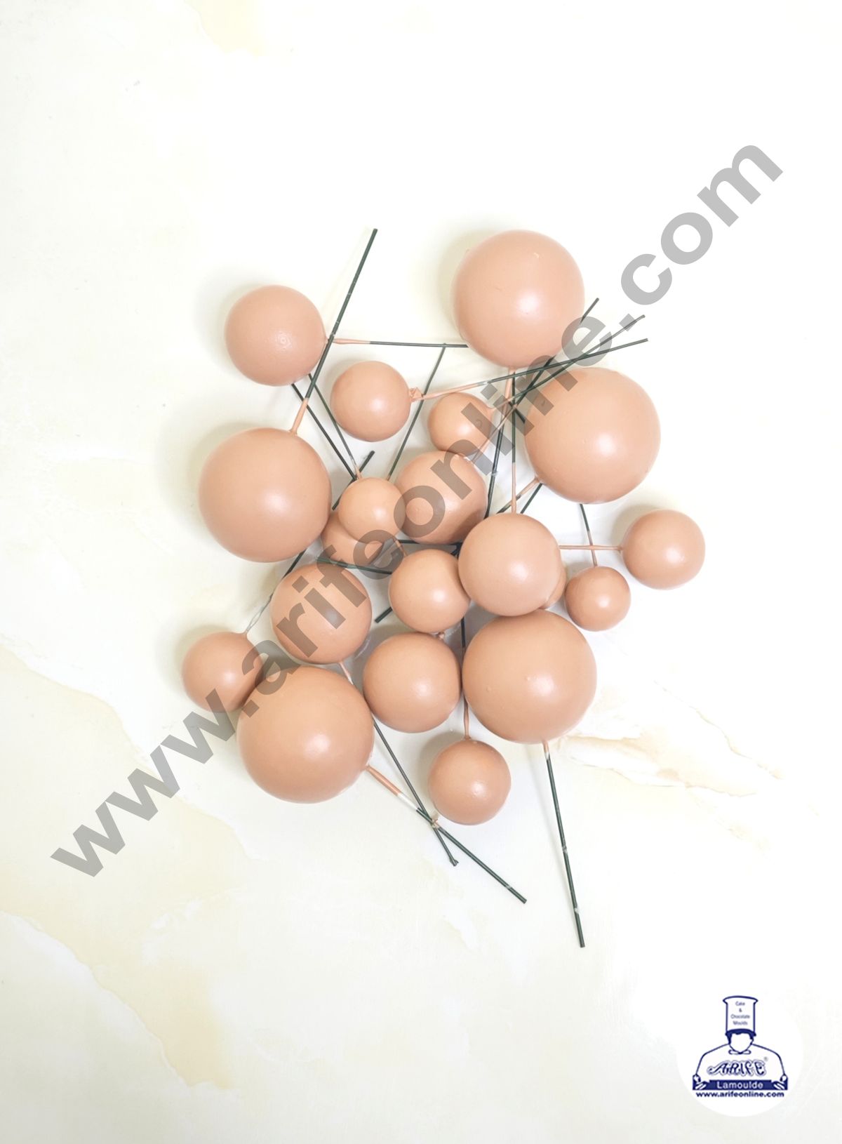 Matte Dark Pastel Peach Faux Ball Topper For Cake and Cupcake Decoration - 20 pcs Pack (MOQ 300 PACKET 1 CRTN) (IM)