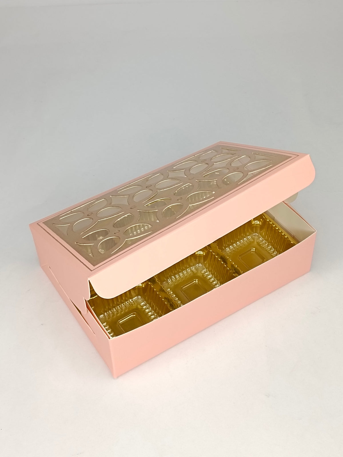 6 Cavity Chocolate Box with Cavity & Cutout Window Without Handle ( 10 Piece Pack ) - Peach (MOQ 12 PCK) (ADD)