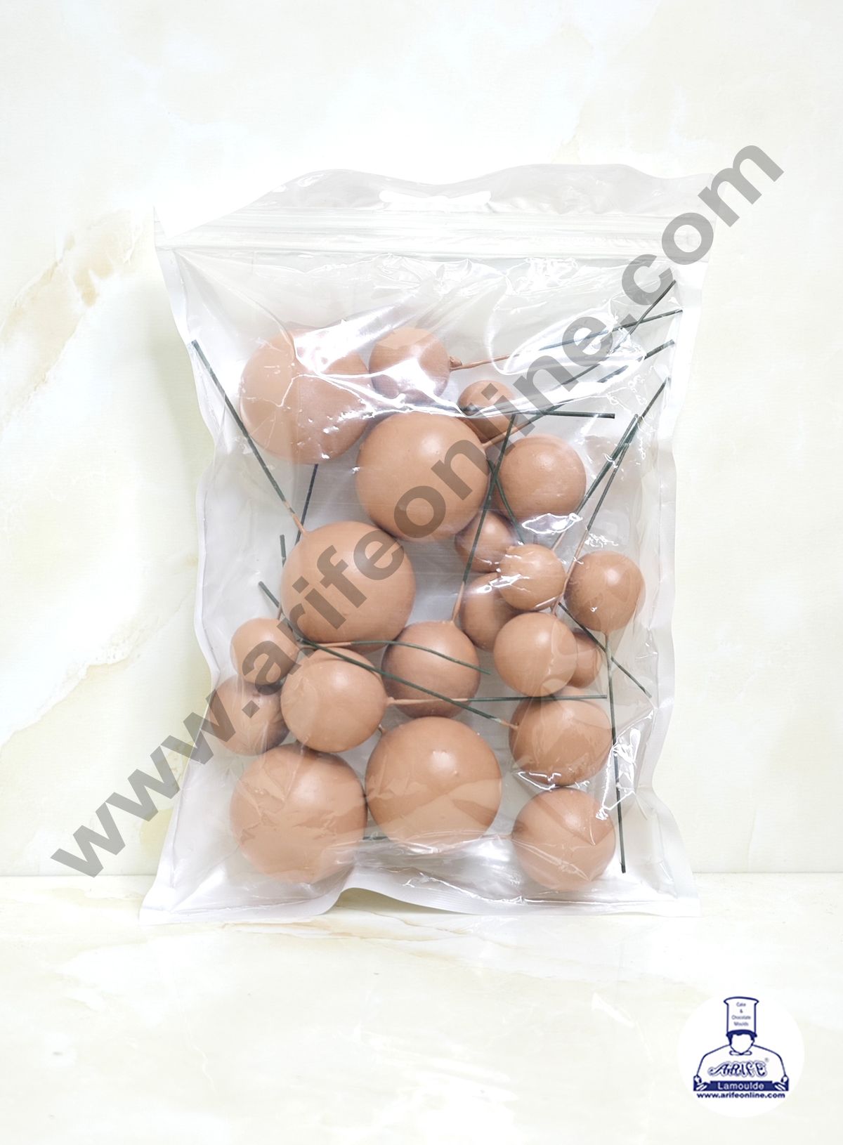 Matte Dark Pastel Peach Faux Ball Topper For Cake and Cupcake Decoration - 20 pcs Pack (MOQ 300 PACKET 1 CRTN) (IM)