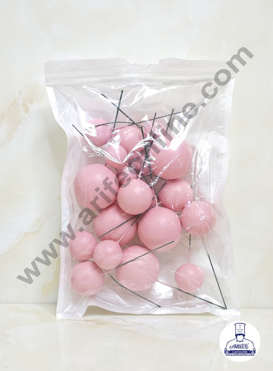Matte Pink Faux Ball Topper For Cake and Cupcake Decoration - 20 pcs Pack (MOQ 300 PACKET 1 CRTN) (IM)