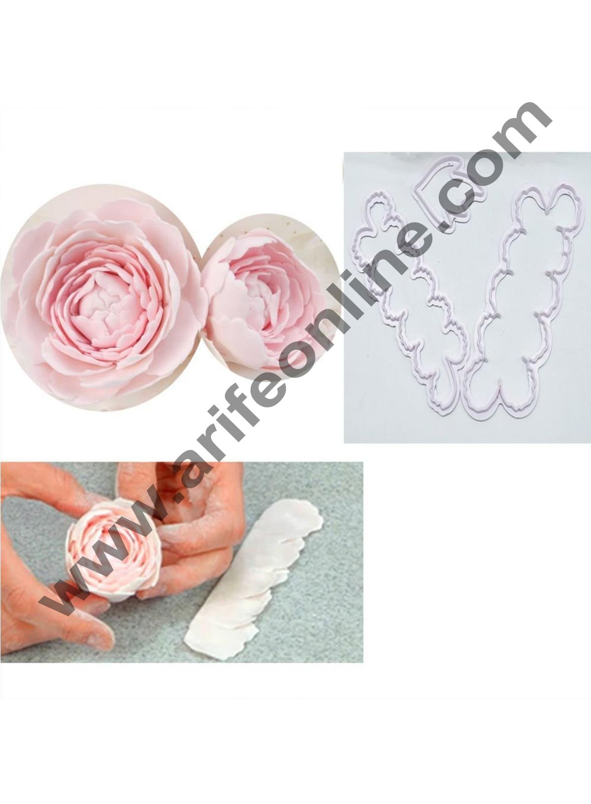 Cake Decor 3 PCS Set Peony Ever with Leaf Cutter Fondant Cake Decorating Molds Biscuit Cutter Cake Baking Tool Set