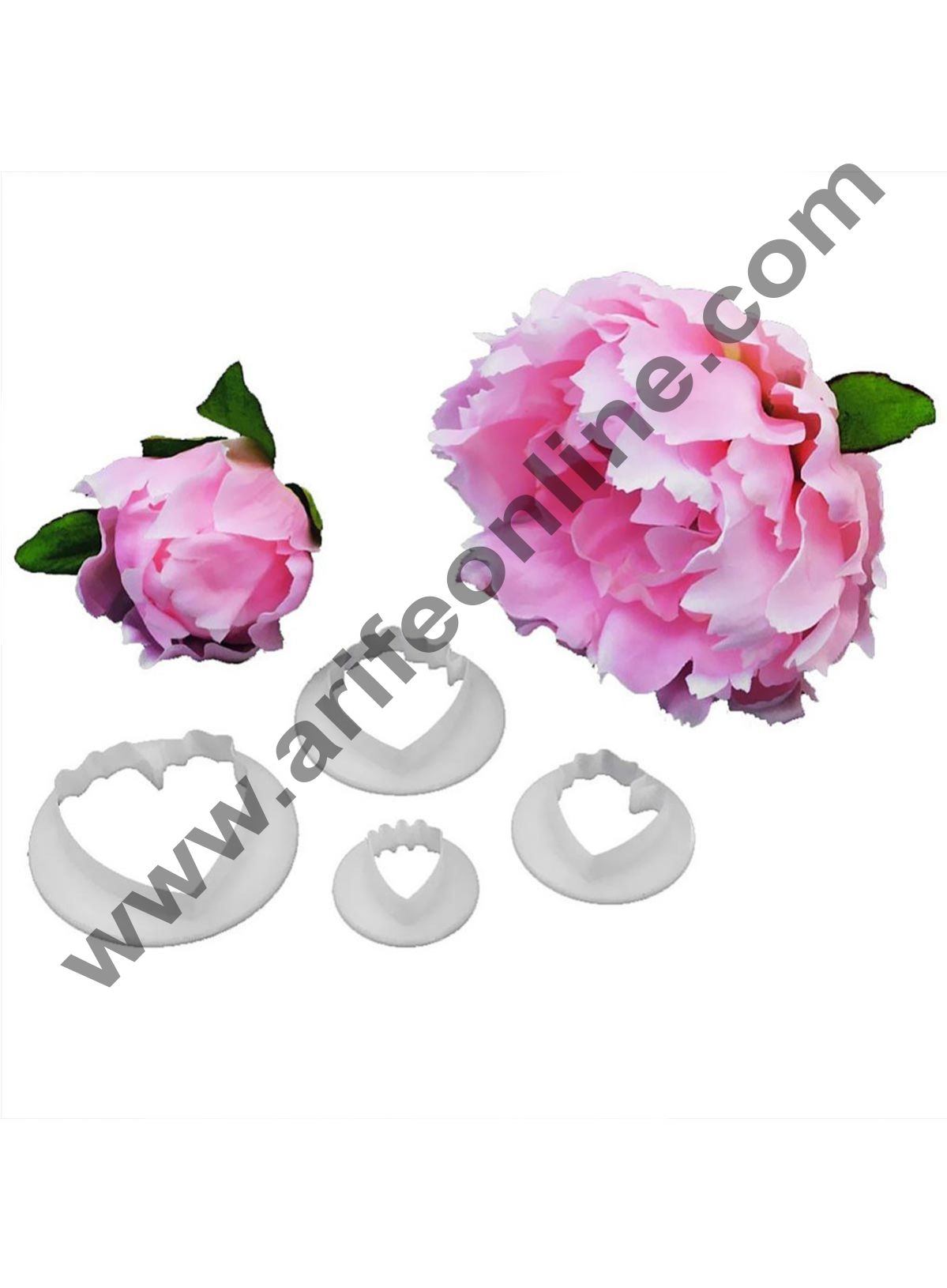 Cake Decor 4 Piece Mini Peony Cookie Cutter Paste Plunger Cake Decorating Pastry Topper White