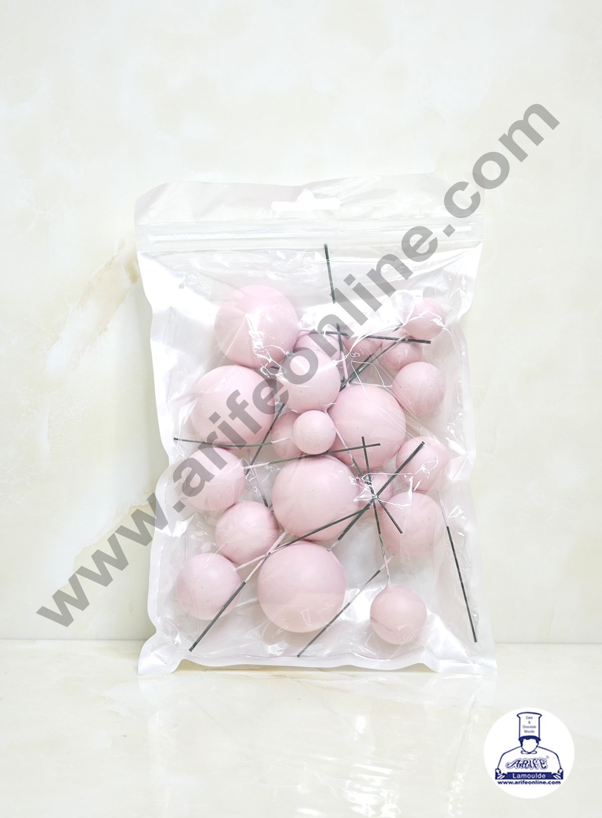 Matte Pastel Baby Pink Faux Ball Topper For Cake and Cupcake Decoration - 20 pcs Pack (MOQ 300 PACKET 1 CRTN) (IM)