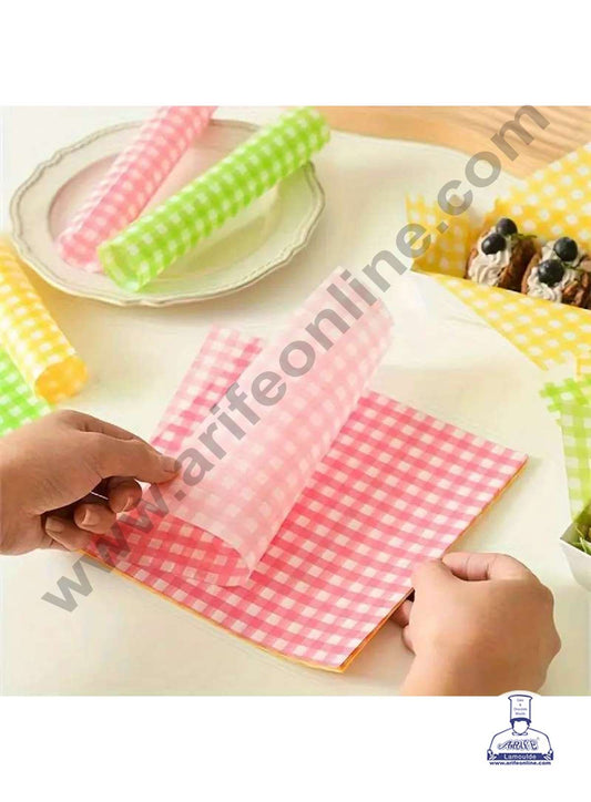 Printed Parchment Paper | Bento Box Liner | Grease Proof Paper | Wrap Paper - Pink Checks/Plaid Print (100 Sheets) (MOQ 20 PCKT)