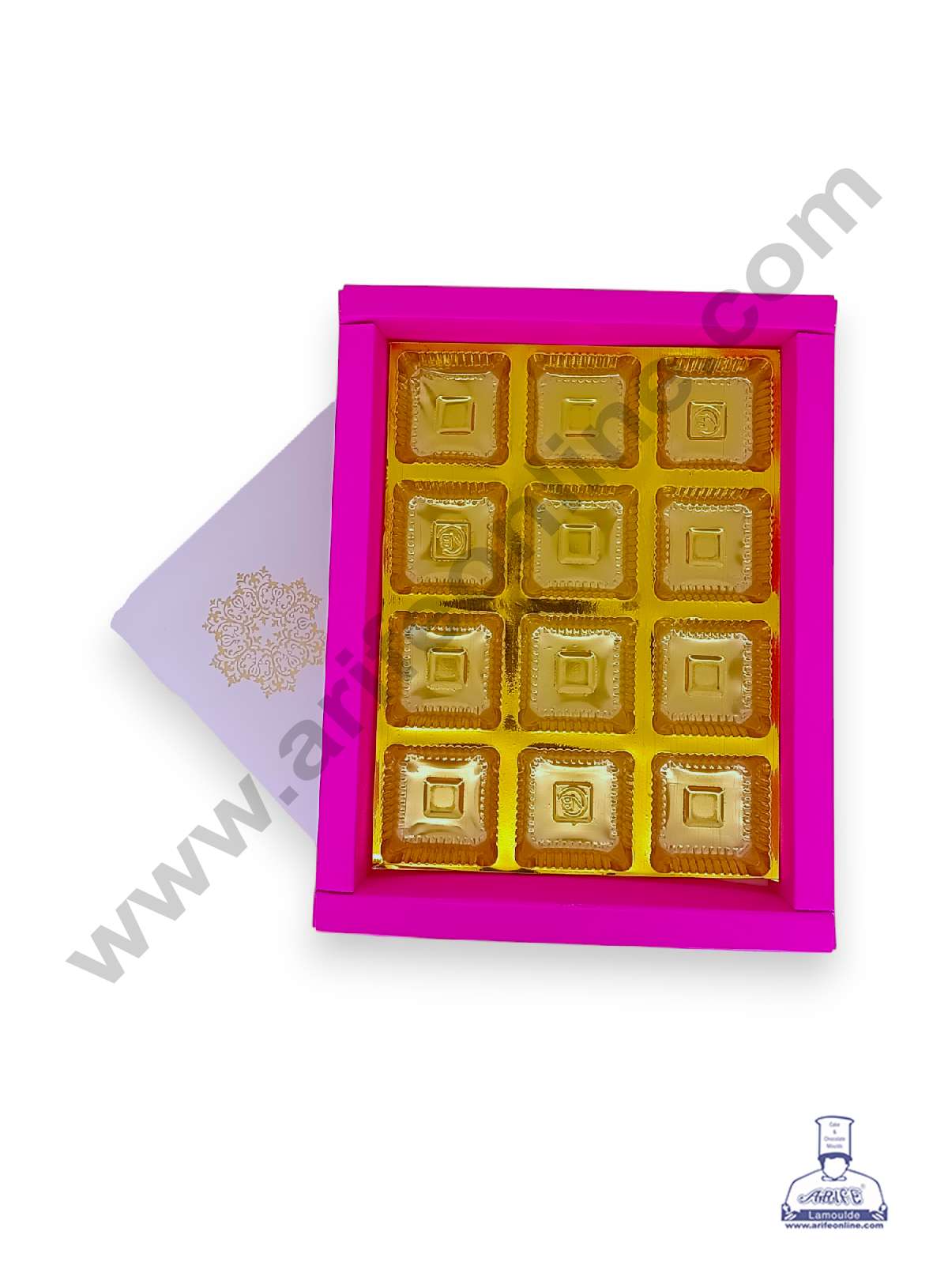 12 Cavity Chocolate Box with Sliding Cover & Cavity ( 10 Piece Pack ) - Pink (MOQ 12 PACK) (RUD)