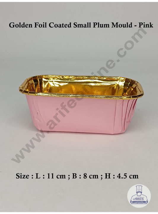 Small Golden Foil Coated Pink Paper Bake and Serve Plum Cake Mold (MOQ 100 PCS)