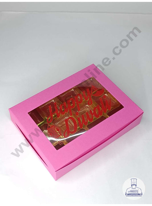 12 Cavity Pink Chocolate Box with Happy Diwali Print on Clear Window & Cavity ( 10 Piece Pack ) - Pink (MOQ 12 PACK) (ADD)