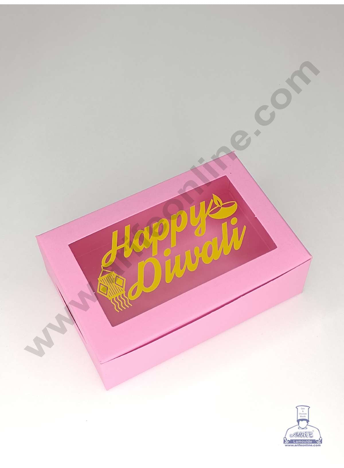 6 Cavity Pink Chocolate Box with Happy Diwali Print on Clear Window & Cavity ( 10 Piece Pack ) - Pink (MOQ 12 PACK) (OD)
